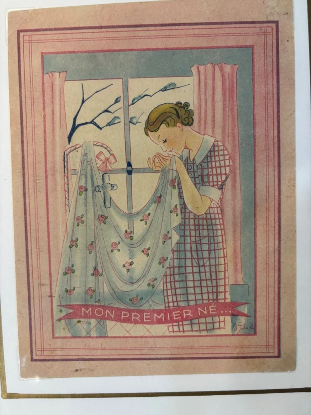 Vintage framed print of expecting mother titled 